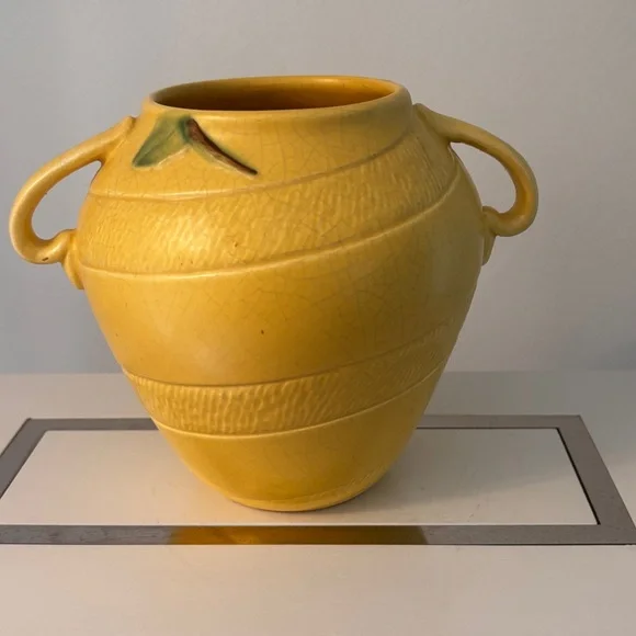 Yellow Floral Ceramic Vase with Handles - Picture 2 of 5